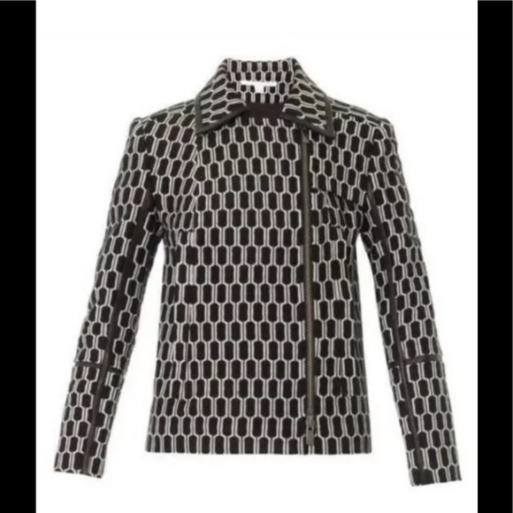 DVF Diane Von Furstenburg Honeycomb Biker Jacket with Leather Trim Size 8 - Picture 1 of 8